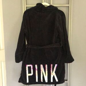PINK Victorias Secret Black, plush and sequins short robe.XS